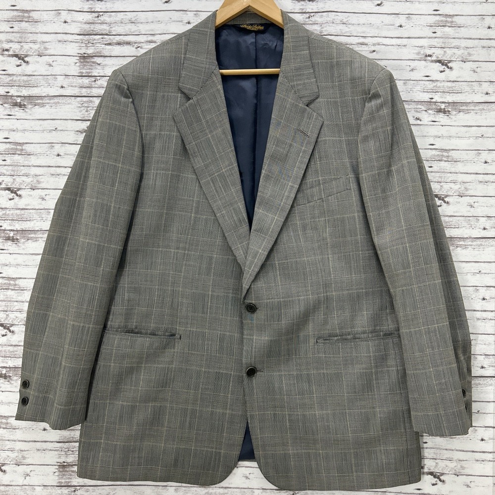 Brooks Brothers Makers BROOKSEASE Golden Fleece Blazer Coat Wool Men's 44R Glen